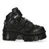 New Rock Metallic Ankle Leather Boots-wall285-s3 In Black