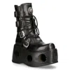 New Rock Metallic Black Leather Neptuno Gothic Boots-373-s2 In Black