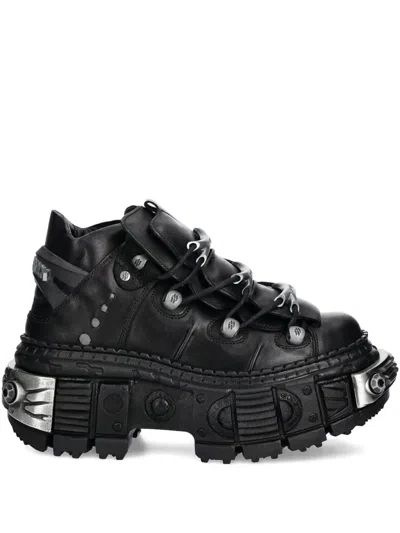 New Rock Metallic-detail Platform Sneakers In Black