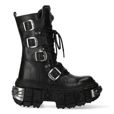 NEW ROCK MID CALF GOTHIC LEATHER BOOTS-WALL1473-S3