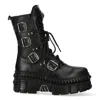 New Rock Mid-calf Leather Platform Boots-wall373-s6 In Black