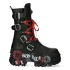 New Rock Mid Calf Punk Leather Boots-wall028b-c1 In Black