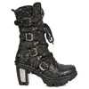 New Rock Neotr005-s25 Floral Leather Boots In Black