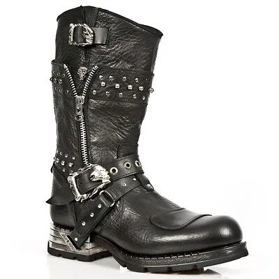 Pre-owned New Rock Newrock M.mr022 S1 Black - Rock Punk Gothic Biker Boots - Unisex