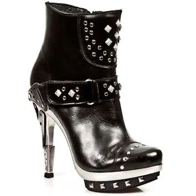 Pre-owned New Rock Newrock M.punk003 C1 Black Exclusive Rock Punk Gothic Boots - Womens