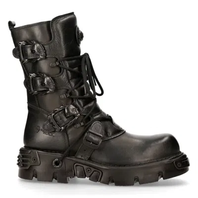 Pre-owned New Rock Newrock M.391-s18 Black Boots Metallic Reactor Punk Goth Rock Biker Unisex Boots