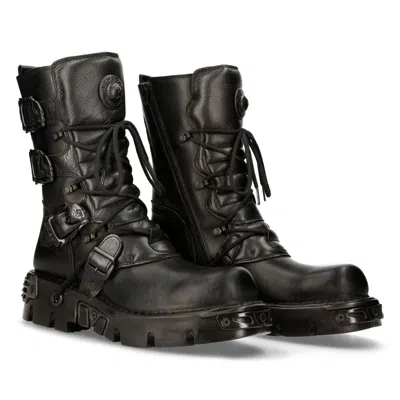 Pre-owned New Rock Newrock M.391-s18 Black Boots Metallic Reactor Punk Goth Rock Biker Unisex Boots