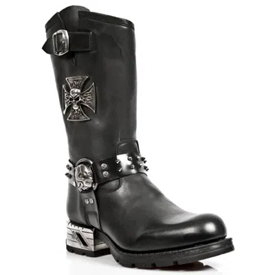 Pre-owned New Rock Newrock M.mr030 S1 Black - Rock Boots - Mens