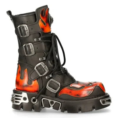 Pre-owned New Rock Newrock Rock 107-s1 Red Skull Devil Black Leather Boot Biker Goth Rock Boots
