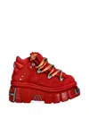 New Rock Panelled Platform Boots In Red
