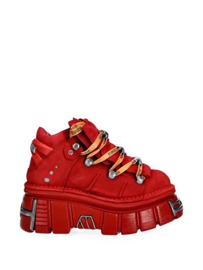 New Rock Panelled Platform Boots In Red