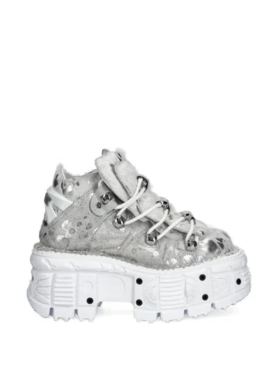 New Rock Pelo Calvas Blanco Plata, Tank Blanco Torn Dotted Platform Sneakers In Gray