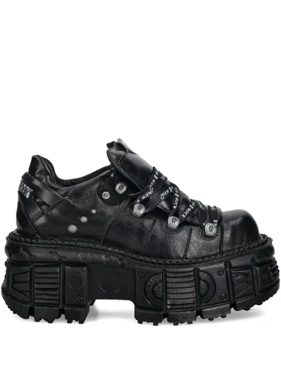 New Rock Platform Lace-up Sneakers In Black