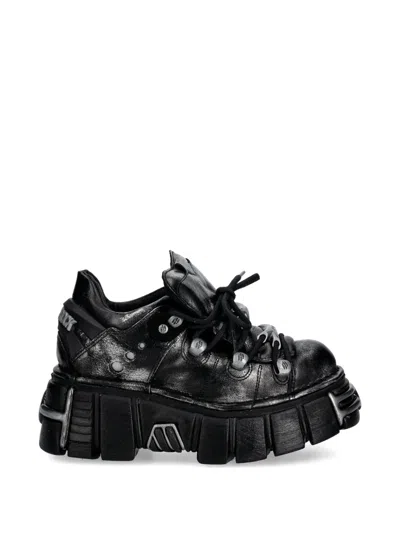 New Rock Platform Lace-up Sneakers In Black