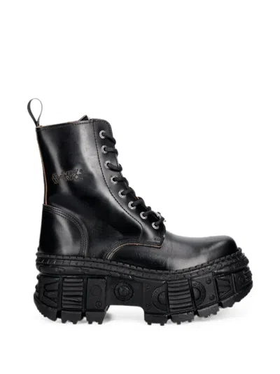 New Rock Platform Lace-up Boots In Black