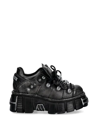 New Rock Pulik Old Arena Tower Negro Acero Eyelet Platform Sneakers In Black