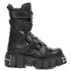 New Rock Punk Mid Calf Black Leather Boots-m-422-s1 In Black