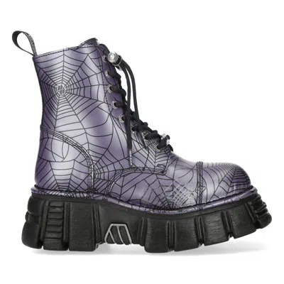 New Rock Purple Leather Gothic Military Biker Boots - Mili084n-s3