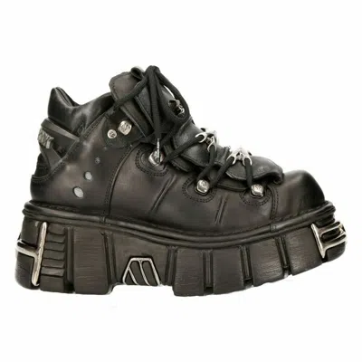 Pre-owned New Rock Rock 106-s1 Boots Unisex Metallic Black Gothic Classic Leather Biker