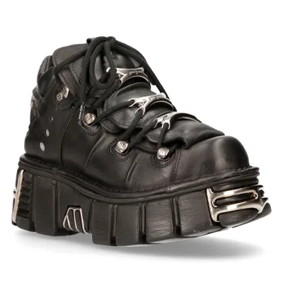 Pre-owned New Rock Rock 106-s1 Unisex Metallic Black Gothic Classic Leather Biker Boots