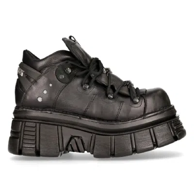 Pre-owned New Rock Rock 106n-s52 Tower Shoes Metallic Black Leather Biker Punk Gothic Boots In Gray