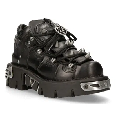 Pre-owned New Rock Rock 110-s1 Unisex Black 100% Leather Rock Goth Emo Stud Low Biker Boots