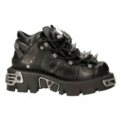 Pre-owned New Rock Rock 110-s1 Unisex Black 100% Leather Rock Goth Emo Stud Low Biker Boots