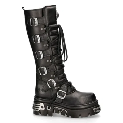 Pre-owned New Rock Rock 272-s1 Boots Black Boots Metallic Goth Knee High Zip Leather Buckle In Gray