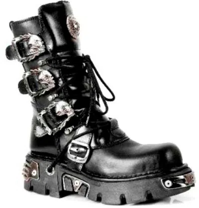 Pre-owned New Rock Rock 391-s1 Unisex Black Metallic Reactor Goth Rock Biker Boots
