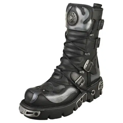 Pre-owned New Rock Rock Boot Metallic M-107-s2 Unisex Black Platform Boots In Gray