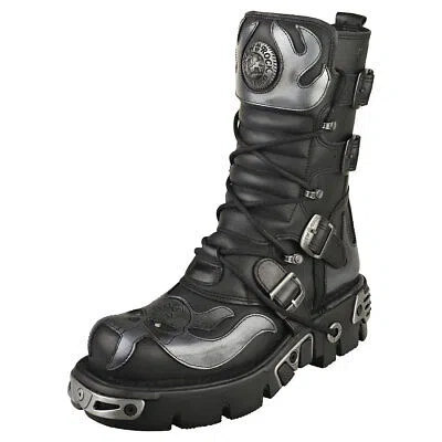 Pre-owned New Rock Rock Boot Metallic M-107-s2 Unisex Platform Boots In Black - 10.5 Us In Gray