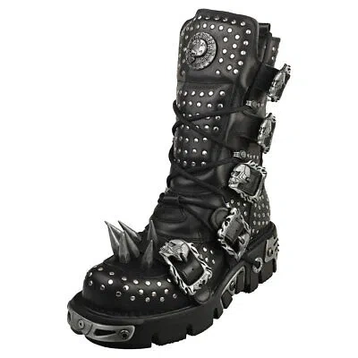 Pre-owned New Rock Rock Boot Metallic M-1535-s1 Unisex Platform Boots In Black Silver - 9.5 Us In Gray