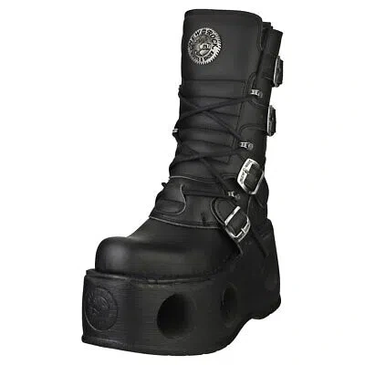 Pre-owned New Rock Rock Boot Metallic M-373-vc2 Unisex Platform Boots In Black - 10 Us In Gray