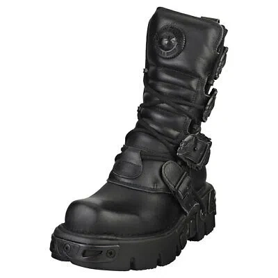 Pre-owned New Rock Rock Boot Metallic M-391-s18 Unisex Black Platform Boots - 10.5 Us In Gray
