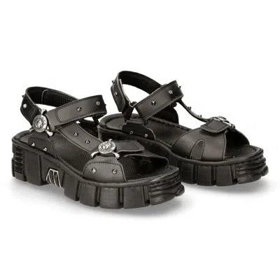 Pre-owned New Rock Rock Boots Bios120-v1 Unisex Metallic Black Vegan Leather Sandal Punk Rock