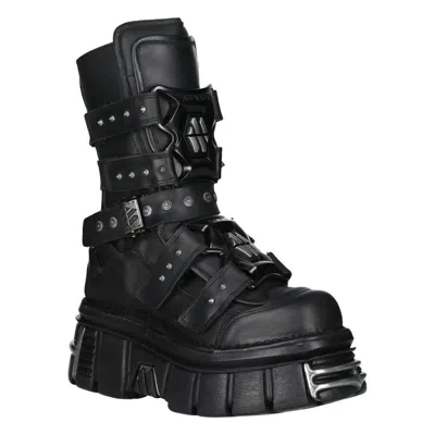 Pre-owned New Rock Rock Boots M-met422-s1 Unisex Metallic Black Leather Platform Gothic Boots
