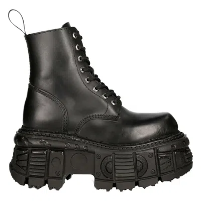 Pre-owned New Rock Rock Boots M-mili084n-s5 Unisex Metallic Black 100%leather Platform Military