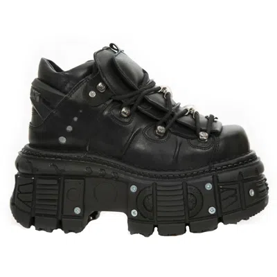 Pre-owned New Rock Rock Boots M-tank106-c2 Unisex Metallic Black 100% Leather Goth Platform