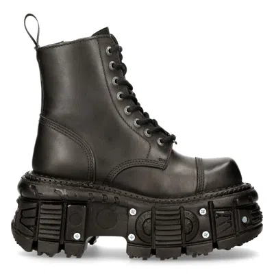 Pre-owned New Rock Rock Boots Tank083-c1 Real Leather Combat Black Platform Biker Military Shoe
