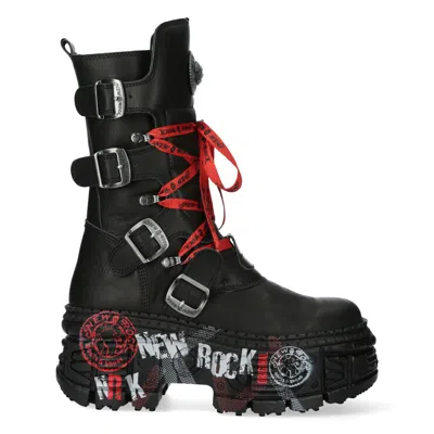 Pre-owned New Rock Rock Boots Wall028b-c1 Unisex Metallic Black Leather Platform Gothic Boots