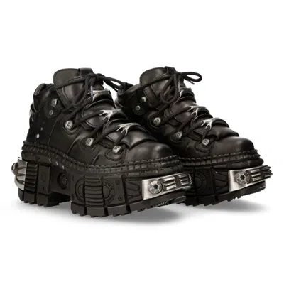 Pre-owned New Rock Rock Boots Wall106-s10 Unisex Metallic Black Leather Platform Gothic Boots