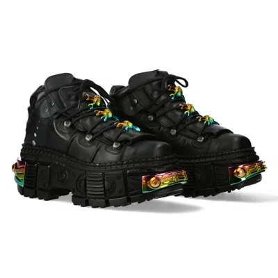 Pre-owned New Rock Rock Boots Wall106-s23 Unisex Metallic Black Leather Platform Gothic Boots