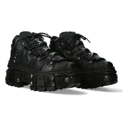 Pre-owned New Rock Rock Boots Wall106-s25 Unisex Metallic Black Leather Platform Gothic Boots