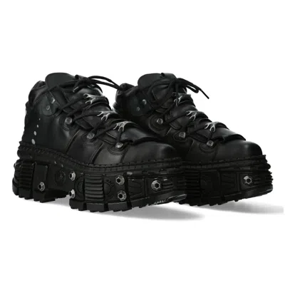 Pre-owned New Rock Rock Boots Wall106-s25 Unisex Metallic Black Leather Platform Gothic Boots