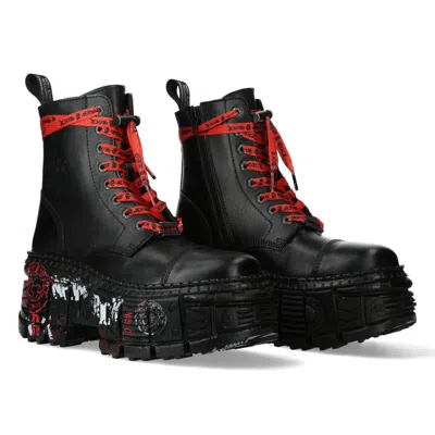 Pre-owned New Rock Rock Boots Wall126cct-c1 Unisex Metallic Black Leather Platform Gothic Boots