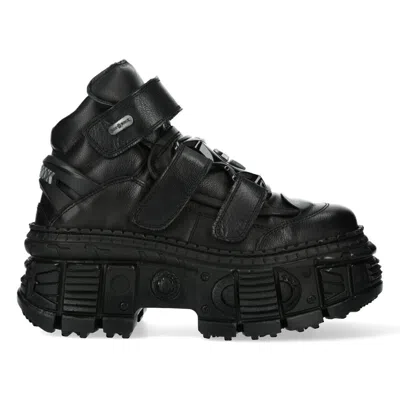 Pre-owned New Rock Rock Boots Wall285-s2 Unisex Metallic Black Leather Platform Gothic Boots