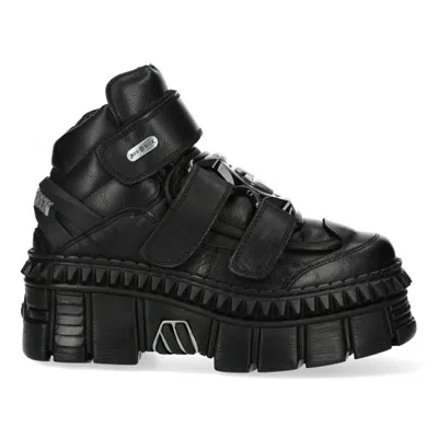 Pre-owned New Rock Rock Boots Wall285-s3 Unisex Metallic Black Leather Platform Gothic Boots