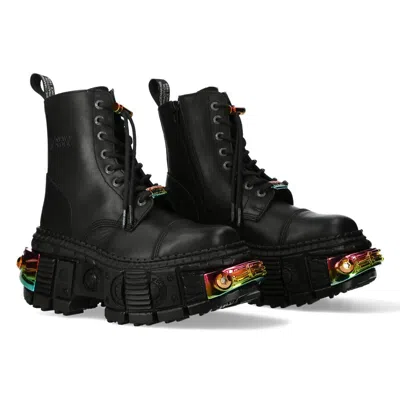 Pre-owned New Rock Rock Boots Wall83cct-s8 Unisex Metallic Black Leather Platform Gothic Boots