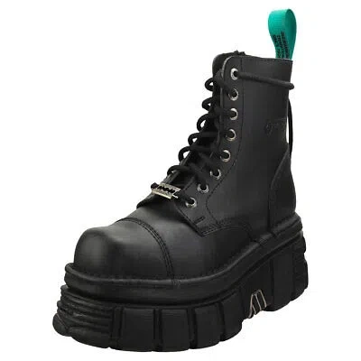 Pre-owned New Rock Rock Combat Vegan Unisex Black Platform Boots - 9 Us