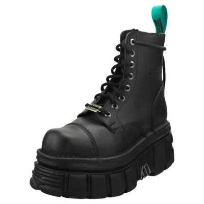 Pre-owned New Rock Rock Combat Vegan Unisex Black Platform Boots